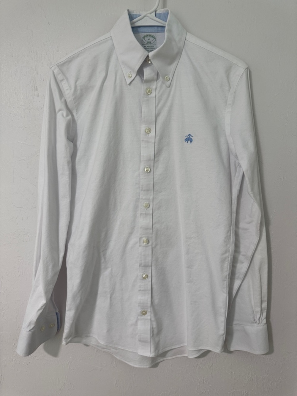 Brooks Brothers White Button-Down Dress Shirt with Light Blue Logo